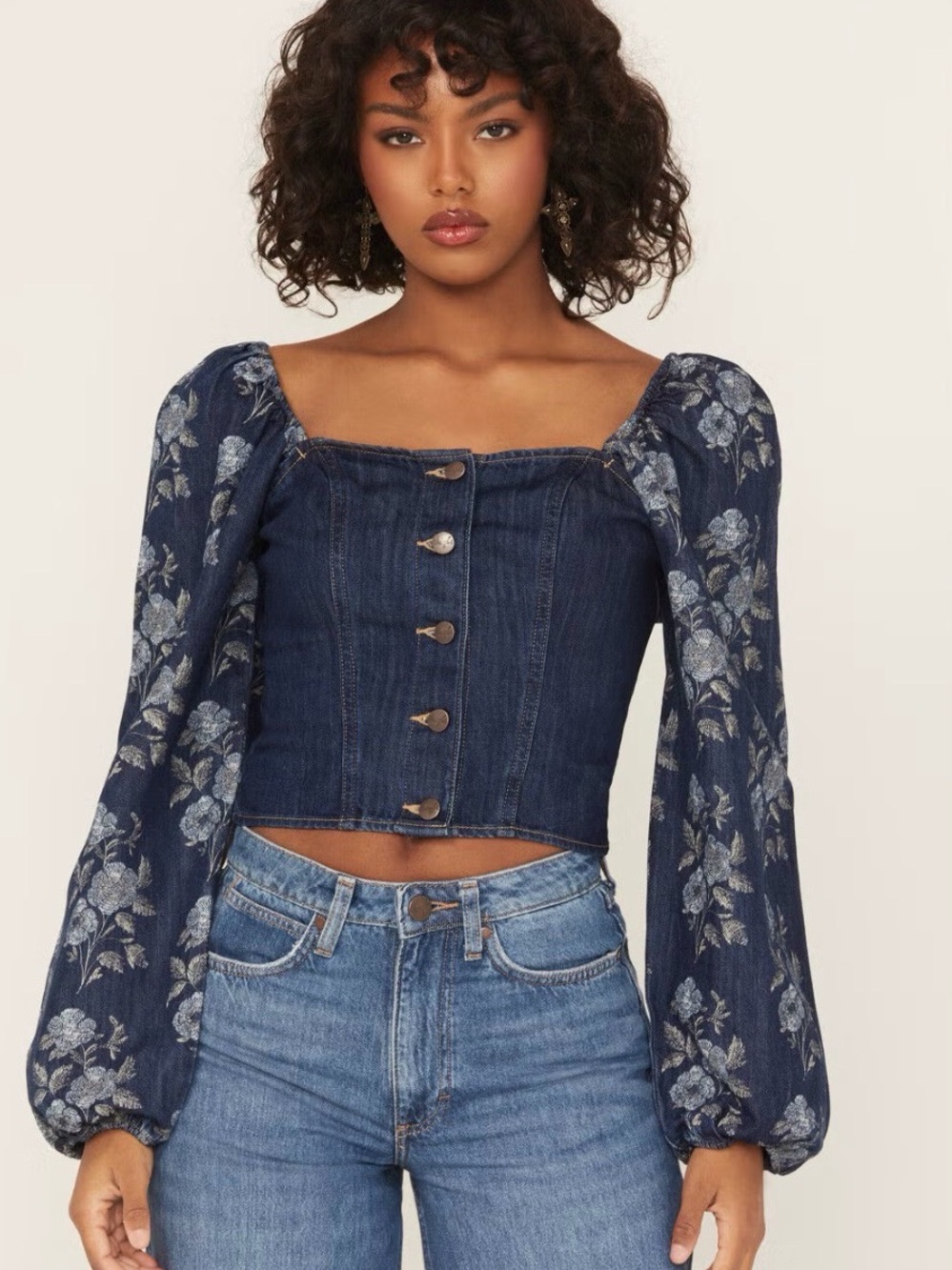 Wrangler Retro Tapestry Floral Puff Sleeves